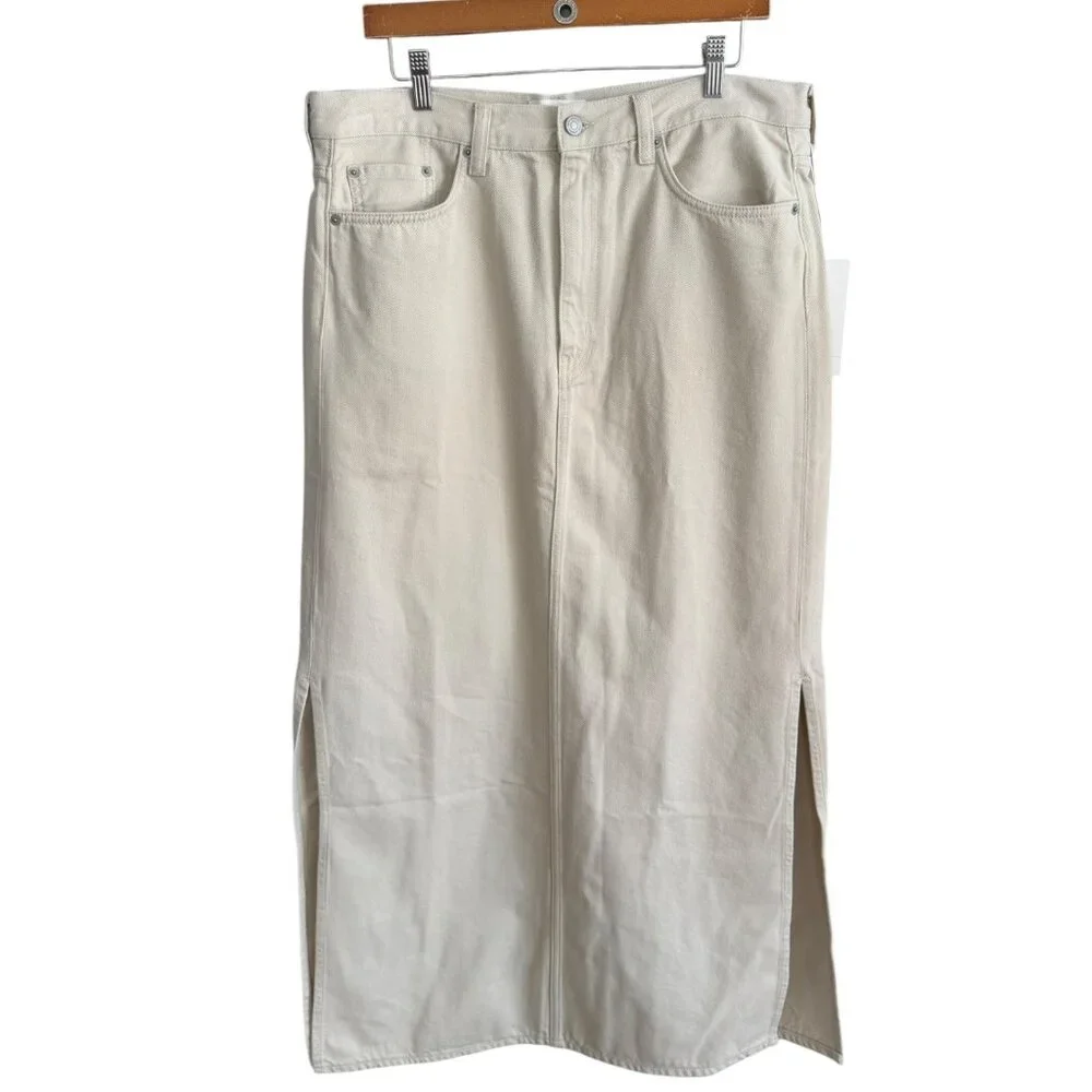 COS Denim Slit Midi Skirt Minimalist Clean Girl Americana Cream Size 12